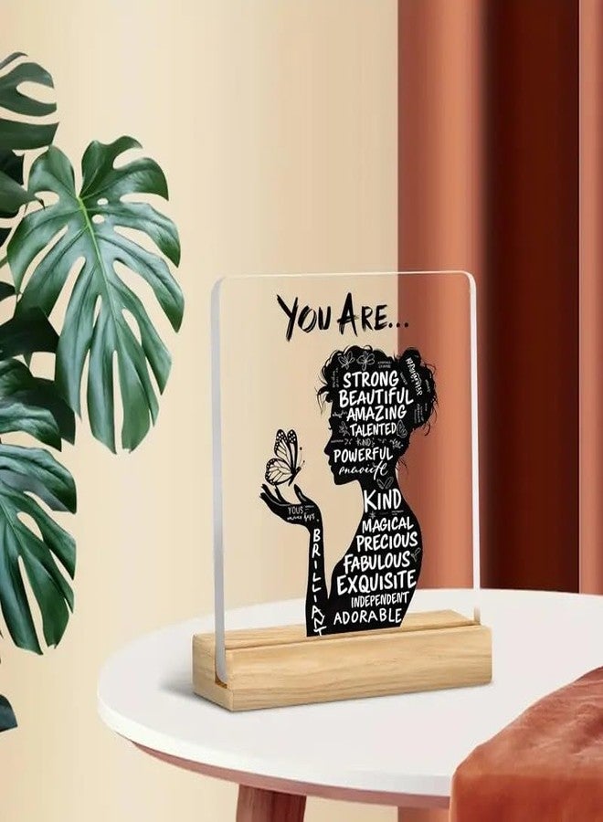 BS AMOR لوحة زينة أكريليك ملهمة من Bs amor مع عبارات إيجابية - "أنتِ قوية، جميلة، رائعة" - تصميم أنيق لتزيين المنزل أو المكتب أو المقهى في أعياد الميلاد، مقاس 5 × 4 بوصة - Image 4